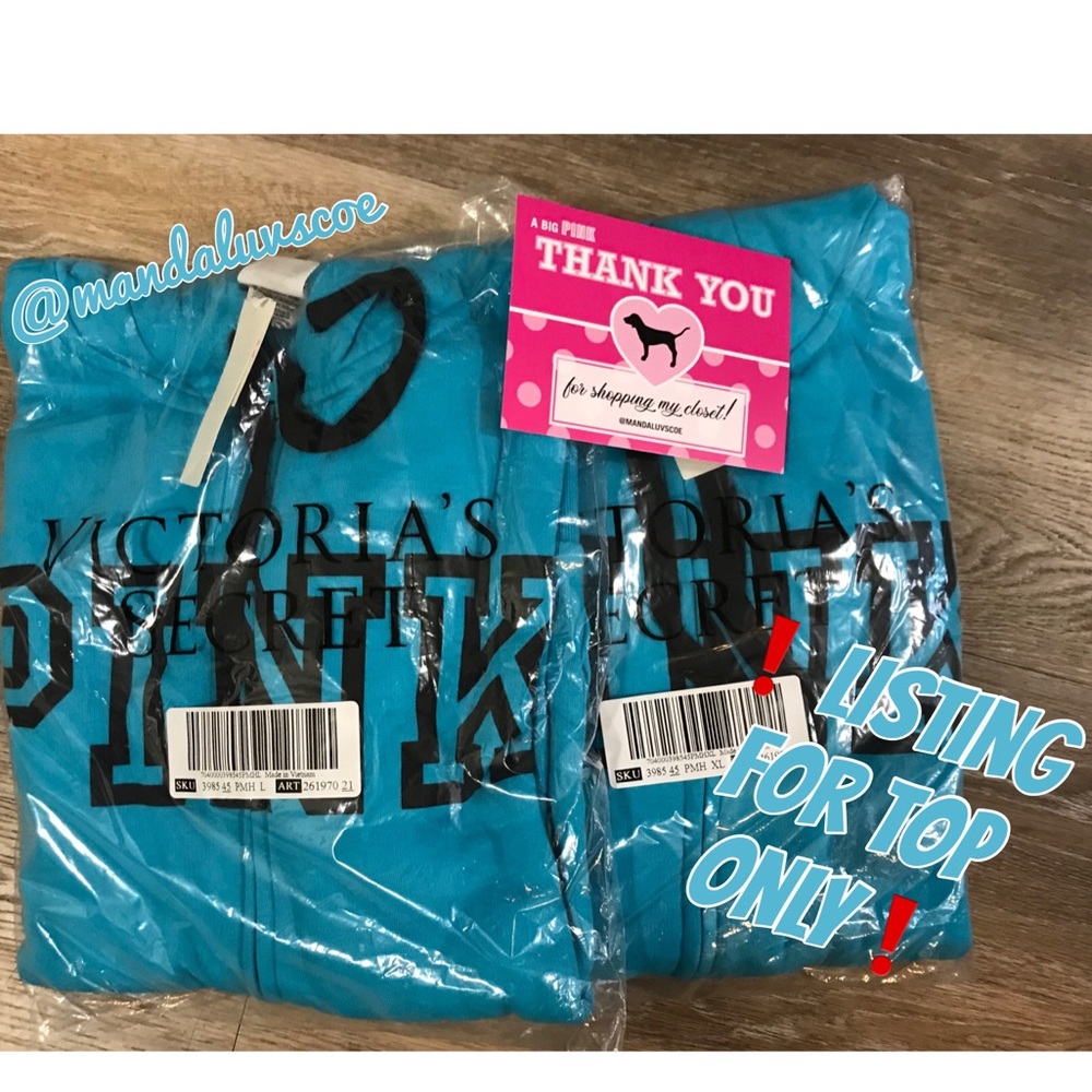 💕VS PINK TURQUOISE & BLACK LOGO FULL ZIP HOODIE - Picture 4 of 11